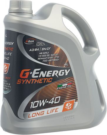 Моторное масло G-Energy Synthetic Long Life, 253142395, синтетическое, 10W-40, API SN/CF, ACEA A3/B4, 4 л