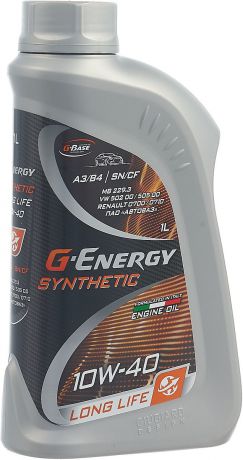 Моторное масло G-Energy Synthetic Long Life, 253142394, синтетическое, 10W-40, API SN/CF, ACEA A3/B4, 1 л