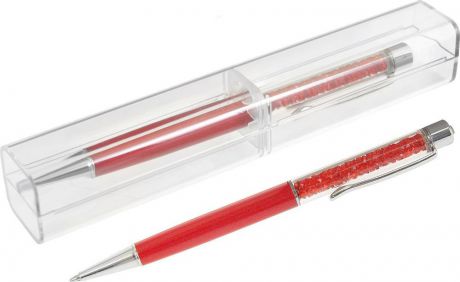 Ручка подарочная шариковая Calligrata "Стразы", 240576, в футляре, поворотная, корпус красный