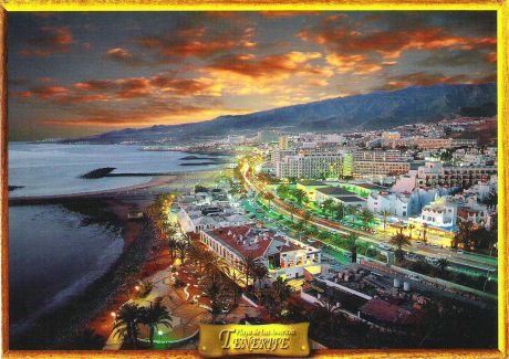 Почтовая открытка "Tenerife. Anochecer en Playa de las Americas". Испания, конец ХХ века
