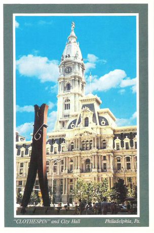 Почтовая открытка "Philadelphia. "Clothespin" and City Hall". США, конец ХХ века