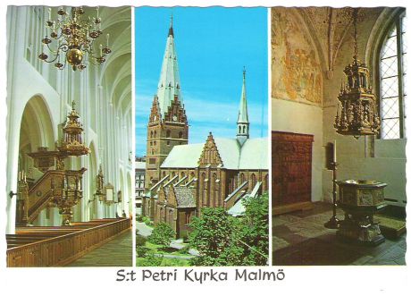 Почтовая открытка "Malmo, St Petri Kyrka". Швеция, вторая половина ХХ века