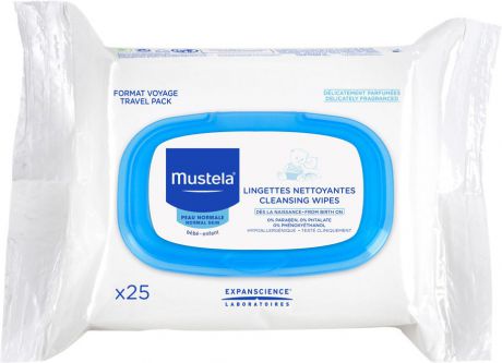 Салфетки очищающие для лица, детские Mustela Bebe, М015/G856, 25 шт
