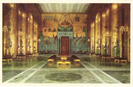 Почтовая открытка "City Hall, Stockholm. Banquet room "Golden Hall" with mosaic decorations by Einar Forseth. Швеция, середина ХХ века