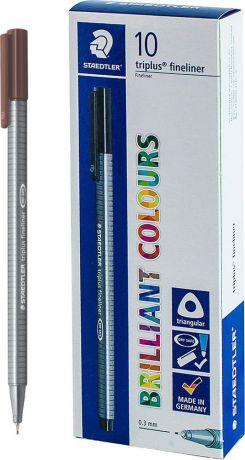 Ручка капиллярная Staedtler Triplus 334, BOX334-76, цвет чернил коричневый Ван Дейк, 10 шт