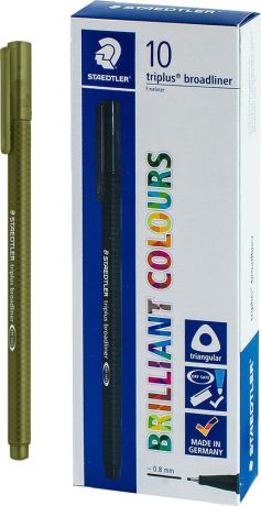 Ручка капиллярная Staedtler Triplus Broadliner 338, BOX338-57, цвет чернил зеленый, 10 шт
