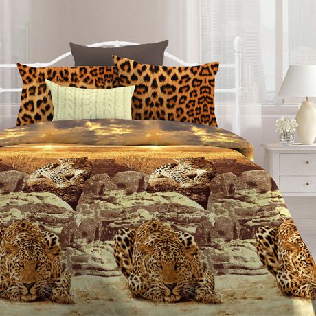 Комплект белья Любимый дом "Африканский Леопард", 527642, семейный, наволочки 70х70