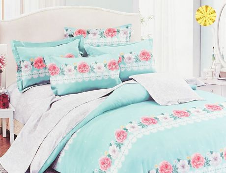 Комплект постельного белья Cleo Pure cotton, 31/049-PC, голубой, евро, наволочки 50х70, 70х70