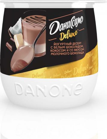 Йогуртный десерт Даниссимо Deluxe, со вкусом молочного шоколада и с белым шоколадом и кокосом, 5,2%, 160 г