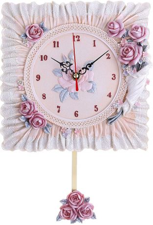 Часы настенные "Розы", 834820, белый, розовый, 19 х 19 см