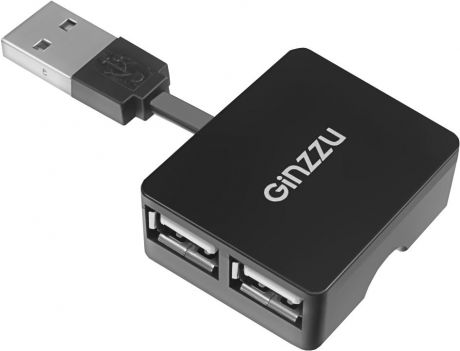 Концентратор USB 2.0 Ginzzu, 4 порта, черный (GR-414UB)