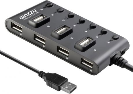 Концентратор USB 2.0 Ginzzu GR-487UB (7 портов, Black)