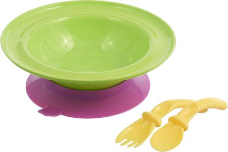 Набор посуды для кормления Lubby, 3 предмета, салатовый, фиолетовый