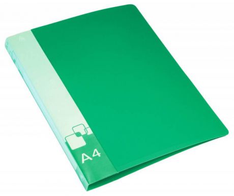 Папка на 2-х кольцах Бюрократ -0827/2RGRN, карман внутренний и торцевой, цвет:зеленый, A4, пластик 0.7мм, корешок 27мм