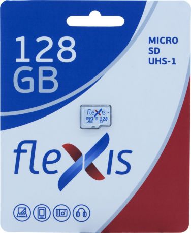 Карта памяти Flexis microSDXC 128GB UHS-I Class 10 U1 без адаптера, FMSD128GU1, белый, черный