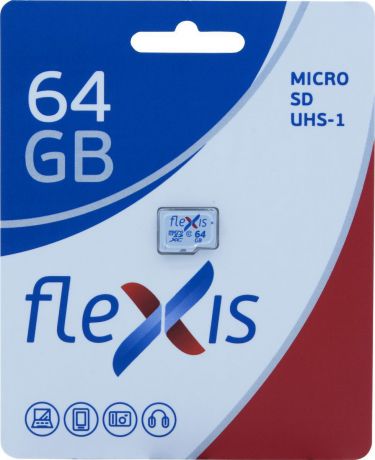 Карта памяти Flexis microSDXC 64GB UHS-I Class 10 U1 без адаптера, FMSD064GU1, белый, черный