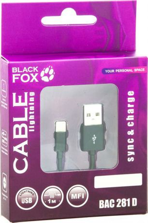 Кабель Black Fox USB - Lighting, 1 м, черный