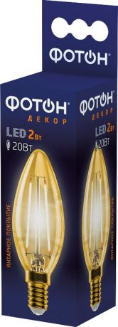 Лампа светодиодная Фотон Filament Decor B35, 22625, теплый свет, цоколь E14, 2 Вт