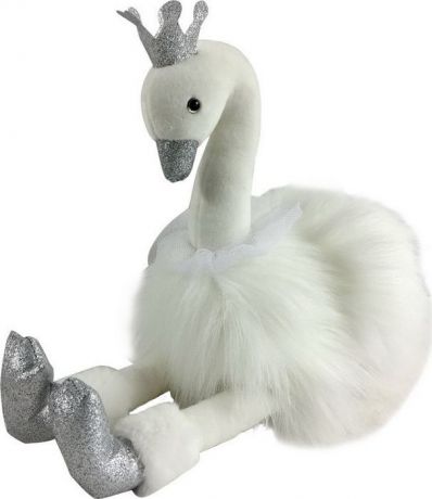Мягкая игрушка ABtoys "Лебедь с серебряными лапками и клювом", M089, белый, 15 см