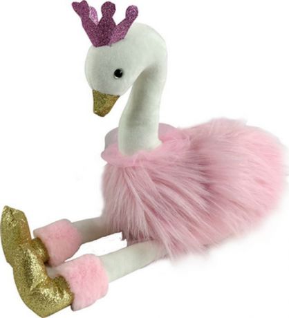 Мягкая игрушка ABtoys "Лебедь с золотыми лапками и клювом", M090, розовый, 15 см