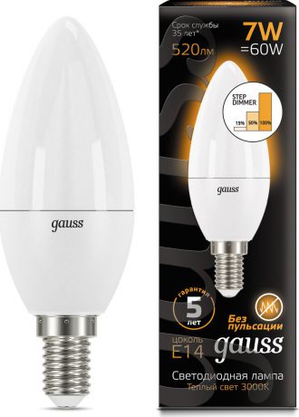 Лампочка Gauss Black LED, свеча, E14, 7W. 103101107-S