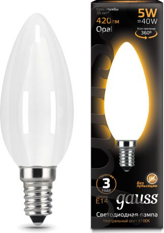 Лампочка Gauss Black Filament Opal LED, свеча, E14, 5W. 103201105