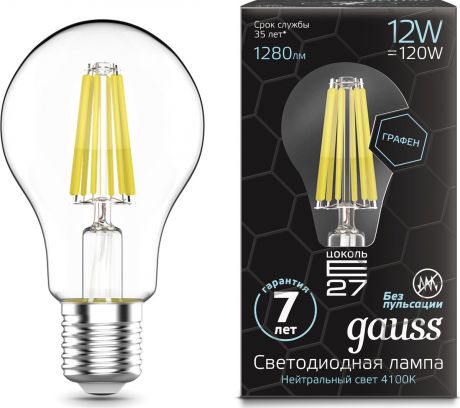 Лампочка Gauss Black Filament LED, А60, E27, 12W. 102802212