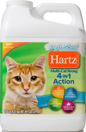 Наполнитель для кошачьего туалета Hartz, H14912, 4 в 1, комкующийся, бентонитовый, с ароматом свежести, 9,1 кг