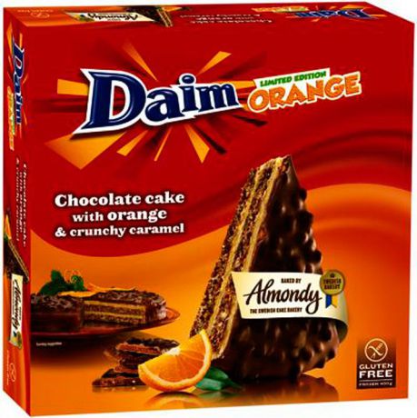 Торт Almondy Daim, шоколадный, апельсиновый, без глютена, замороженный, 400 г