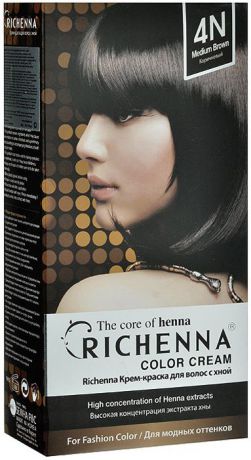 Richenna Крем-краска для волос, с хной, оттенок 4N Коричневый