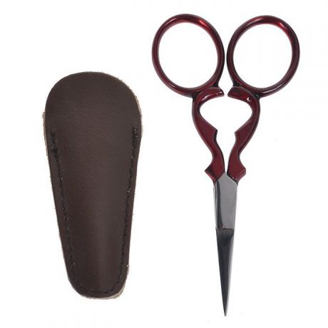 Ножницы для шитья и вышивания "Kleiber" с кожаным чехлом для лезвий, 9 см