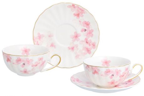 Чайная пара Elan Gallery Цветущая сакура, белый, розовый