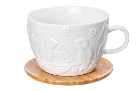 Чашка кофейная Elan Gallery Птички на ветке, белый, коричневый