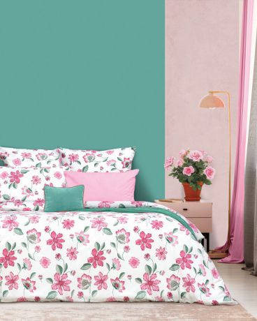 Комплект постельного белья S&J Альпийская роза, 22030118448, розовый, семейный, наволочки 50x70