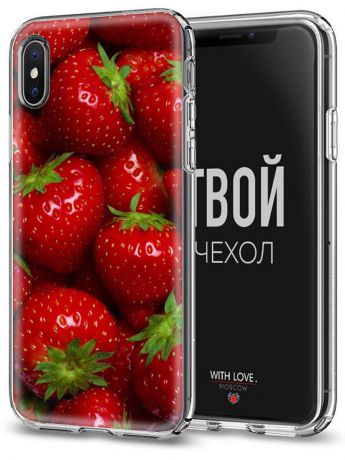 Чехол для сотового телефона With love. Moscow Art Design "Клубника" для Apple iPhone X / Apple iPhone XS, прозрачный, разноцветный