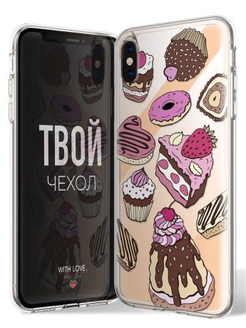 Чехол для сотового телефона With love. Moscow Art Design "Сладости" для Apple iPhone XS MAX, прозрачный, разноцветный
