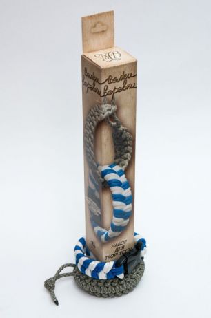 Набор для вязания Моя выдумка "Вяжи веревки" Косичка сине белая