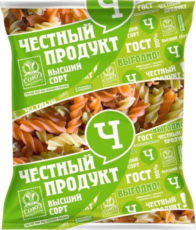 Макароны Честный продукт "Спиральки", с томатами и шпинатом, 400 г