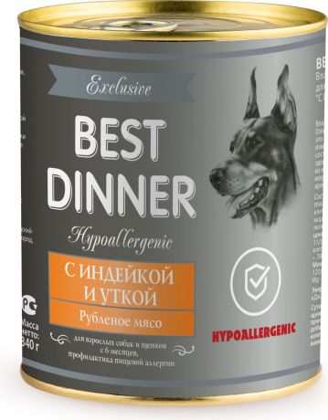 Корм консервированный для собак Best Dinner Exclusive Hypoallergenic, с индейкой и уткой, 340 г