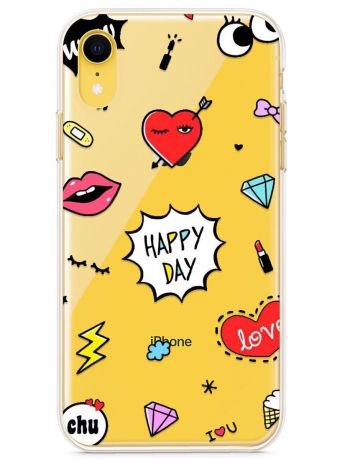 Чехол для сотового телефона With love. Moscow Art Design "Стикеры" для Apple iPhone XR, прозрачный, разноцветный