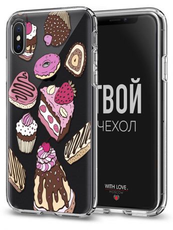 Чехол для сотового телефона With love. Moscow Art Design "Сладости" для Apple iPhone X / Apple iPhone XS, прозрачный, разноцветный