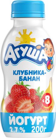 Йогурт питьевой 2,7% с 8 месяцев Агуша Клубника-Банан, 200 г