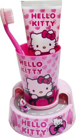 Hello Kitty Набор детский: подставка-таймер с игрушкой + стакан + зубная щетка + зубная паста 75 мл