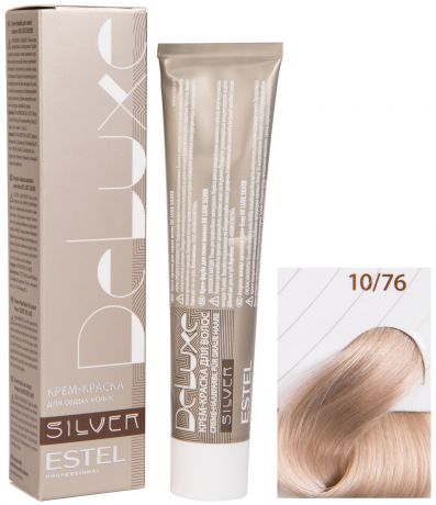 Краска для волос ESTEL PROFESSIONAL 10/76 краска-уход DE LUXE SILVER для окрашивания волос, светлый блондин коричнево-фиолетовый для седины 60 м