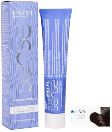 Краска для волос ESTEL PROFESSIONAL 3/0 крем-краска SENSE DE LUXE для окрашивания волос, темный шатен 60 мл