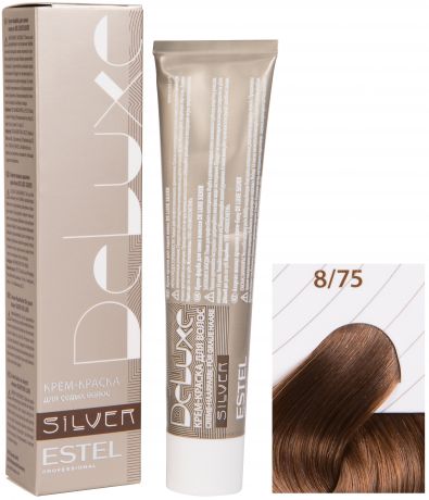 Краска для волос ESTEL PROFESSIONAL 8/75 краска-уход DE LUXE SILVER для окрашивания волос, светло-русый коричнево-красный 60 мл