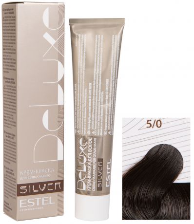 Краска для волос ESTEL PROFESSIONAL 5/0 краска-уход DE LUXE SILVER для окрашивания волос, светлый шатен 60 мл