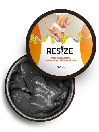 Маска косметическая ReSize Детокс-обертывание с древесным углем и глиной, антицеллюлитное, для экспресс похудения, 200