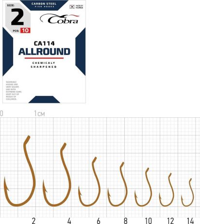 Крючок рыболовный Cobra Allround, CA114-012, размер 12, 10 шт