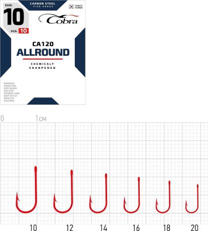 Крючок рыболовный Cobra Allround, CA120-012, размер 12, 10 шт